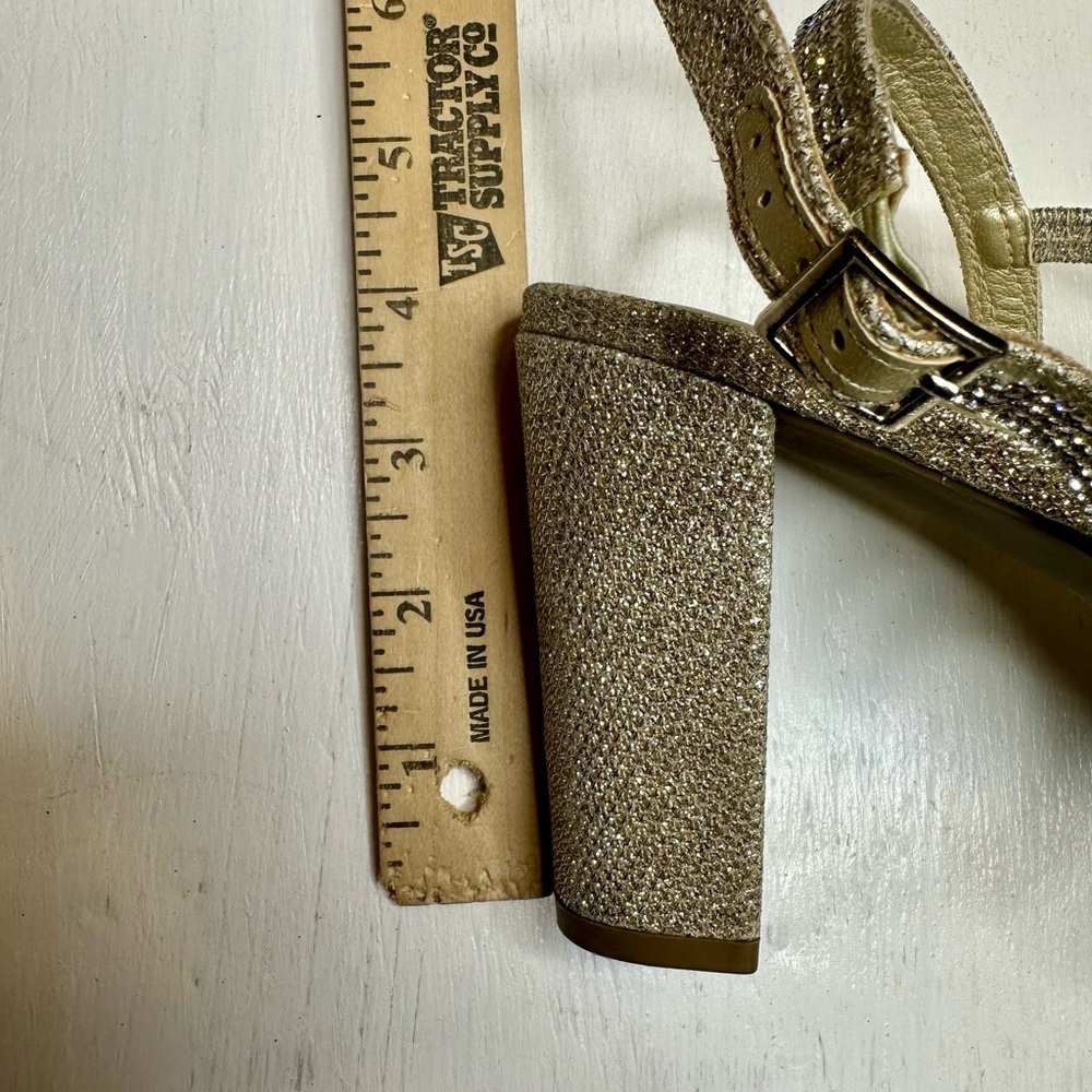 Anne Klein Gold Rhinestone Block Heel Sandals 7.5 M Ankle Strap Dress Shoes - Picture 10 of 11